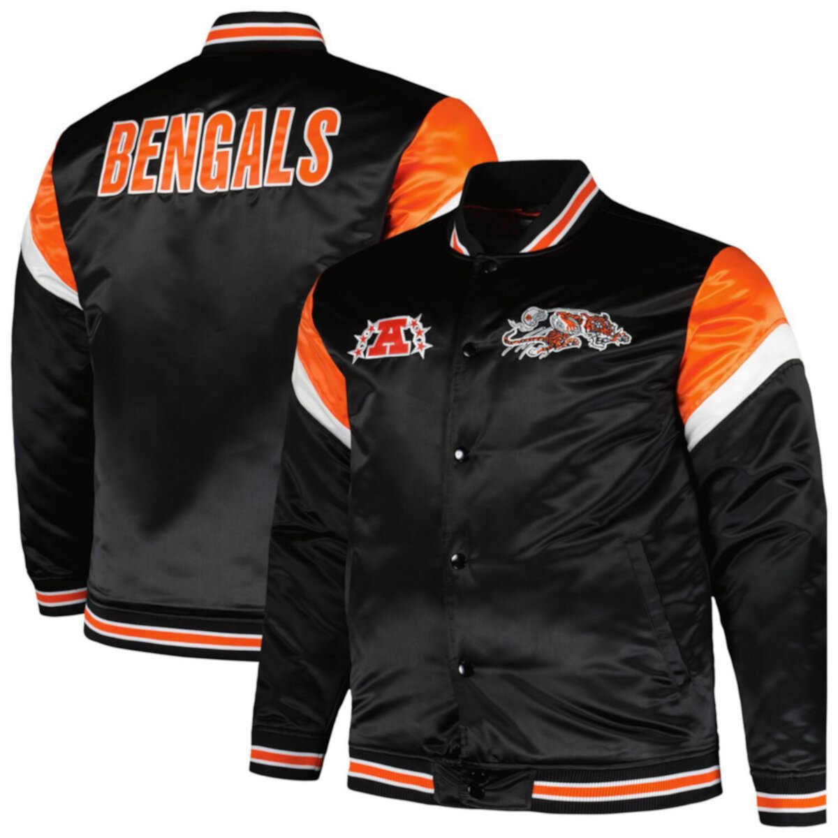 Мужская Повседневная куртка Mitchell & Ness Черная Cincinnati Bengals Big & Tall Satin Full-Snap Jacket Mitchell & Ness