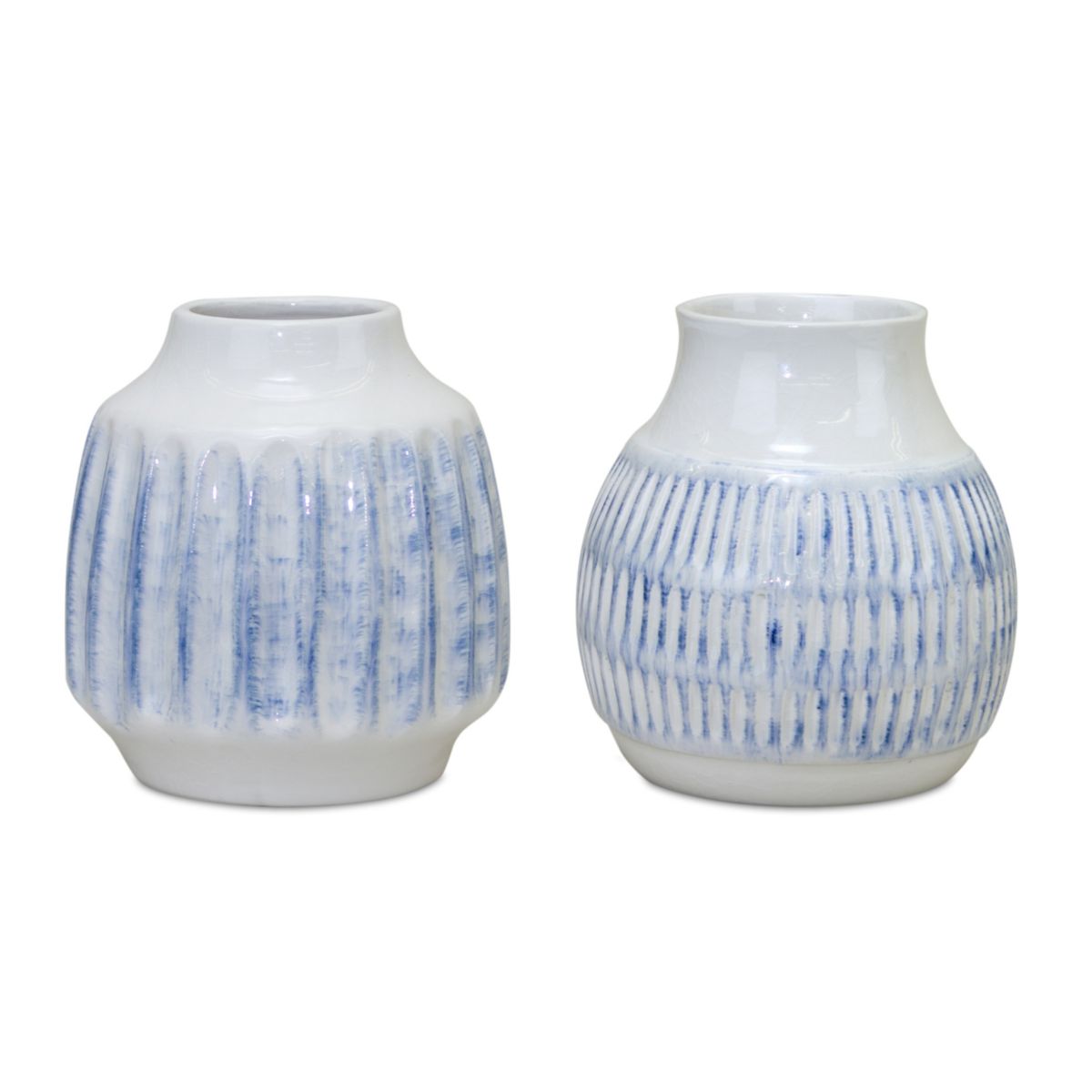 Melrose Ribbed Ceramic Vase with Washed Blue Finish 2-pc. Set Melrose