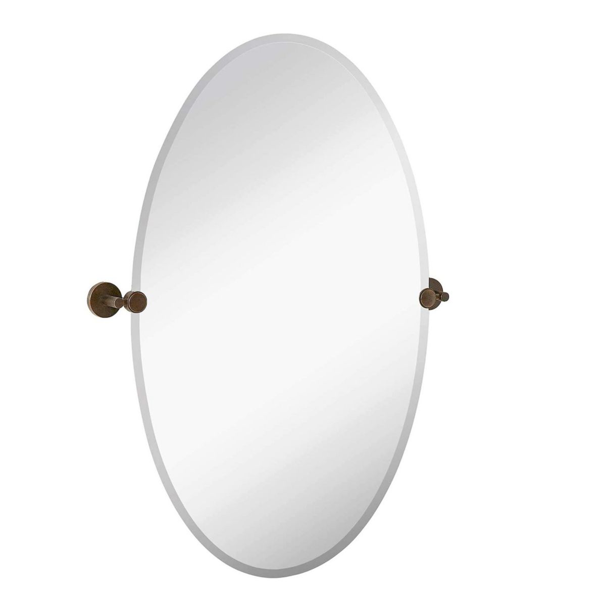 Frameless Oval Pivot Wall Mirror With Rounded Wall Brackets Circular Tilt Razor Shopping