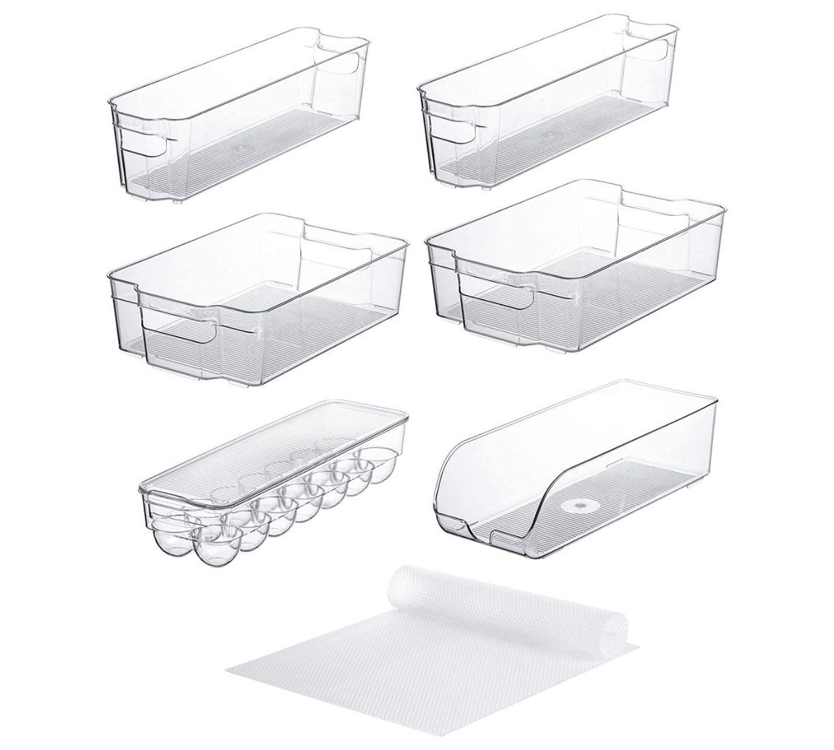 Refrigerator Bins for Food Storage - Plastic Fridge Organizers with Handles and 4 Shelf liners Home I