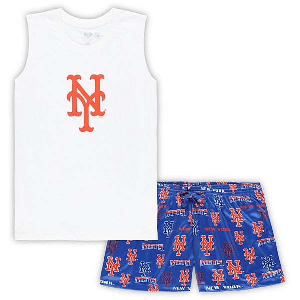 Женская Пижамы Concepts Sport White/Royal New York Mets Пижама с майкой и шортами для пышных размеров Unbranded