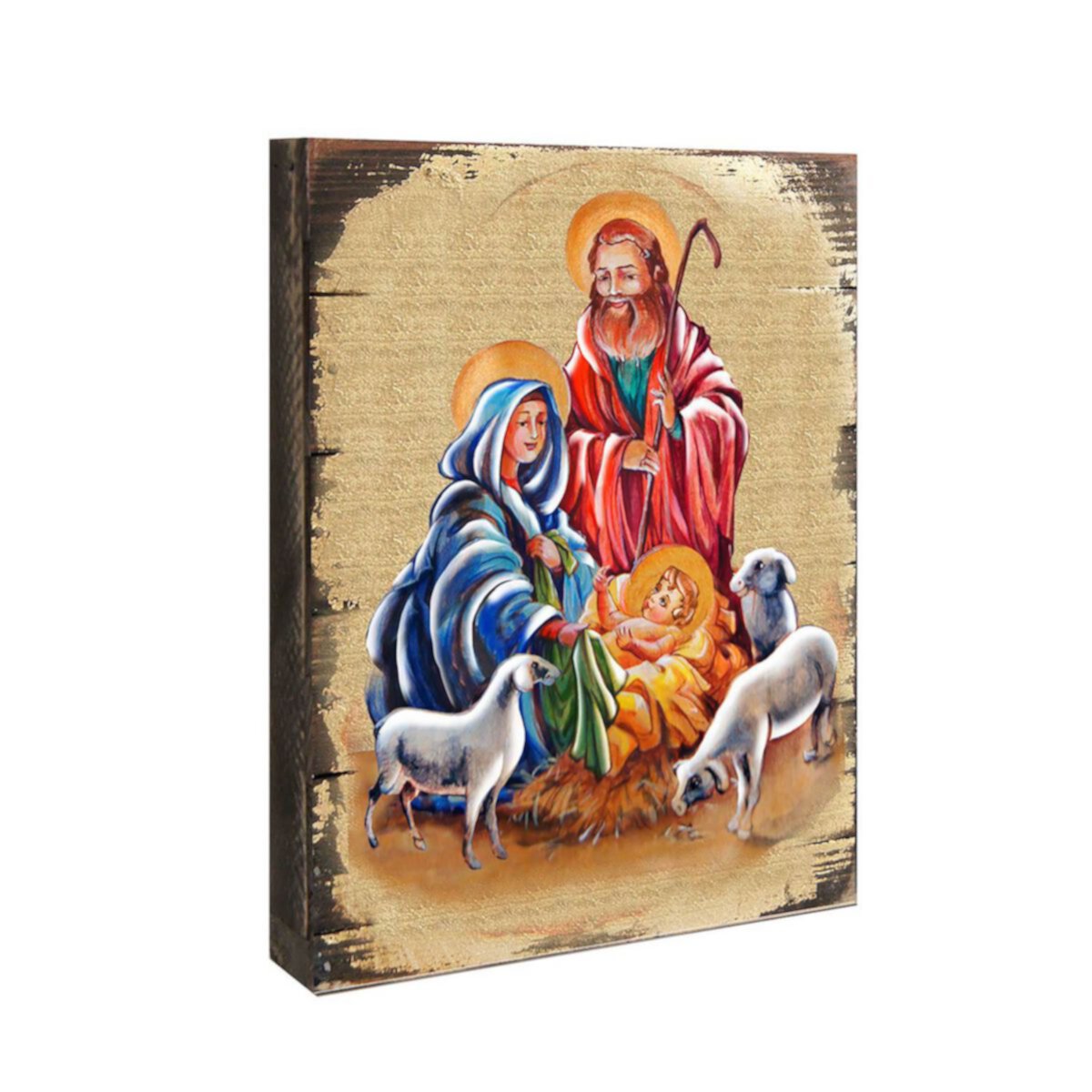 G.Debrekht Holy Family Wooden Gold Plated Religious Christian Sacred Icon Inspirational Icon Décor G.DeBrekht