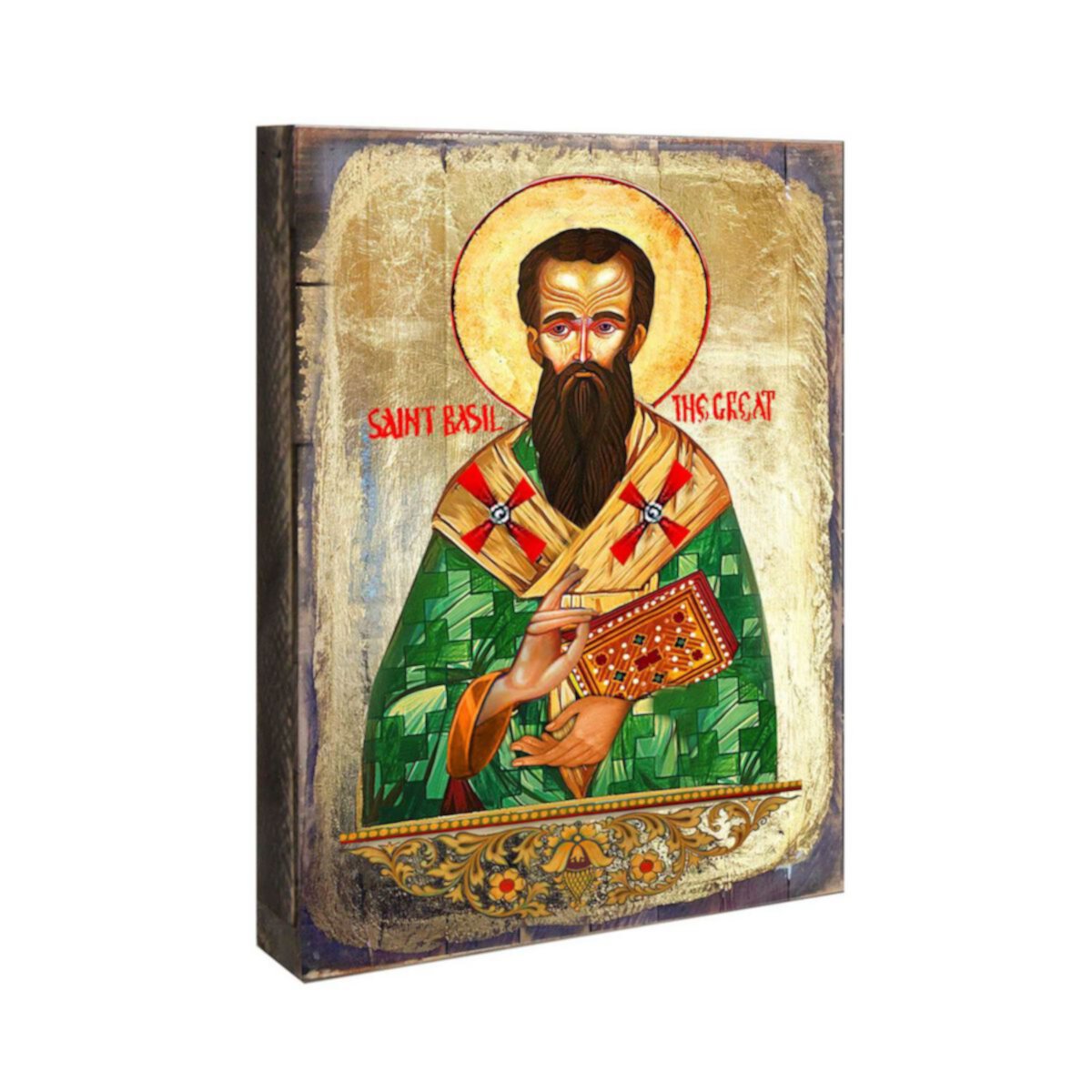 G.Debrekht Saint Basil Wooden Gold Plated Religious Christian Sacred Icon Inspirational Icon Décor G.DeBrekht