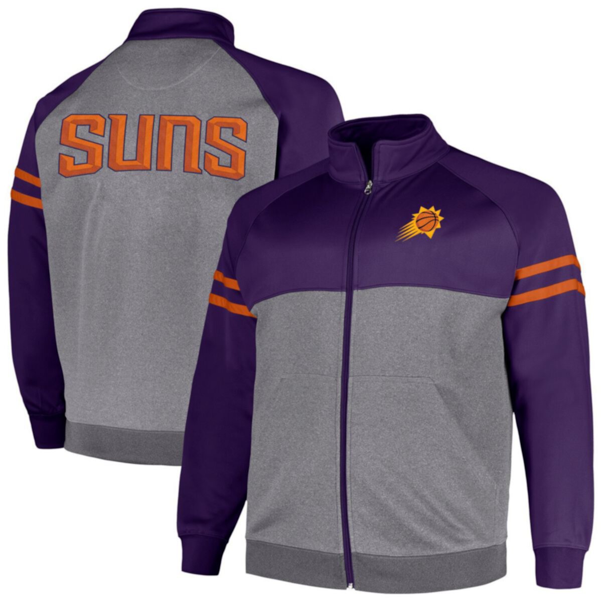 Мужская Повседневная куртка Fanatics Branded Фиолетово-Серая Phoenix Suns Big & Tall Pieced Stripe Raglan Full-Zip Unbranded