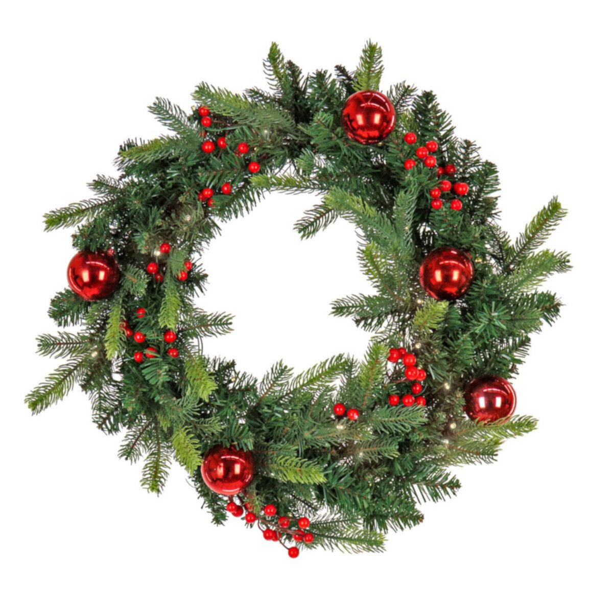 National Tree Company First Traditions Pre-Lit Red Ornaments & Berries Artificial Christmas Wreath National Tree Company
