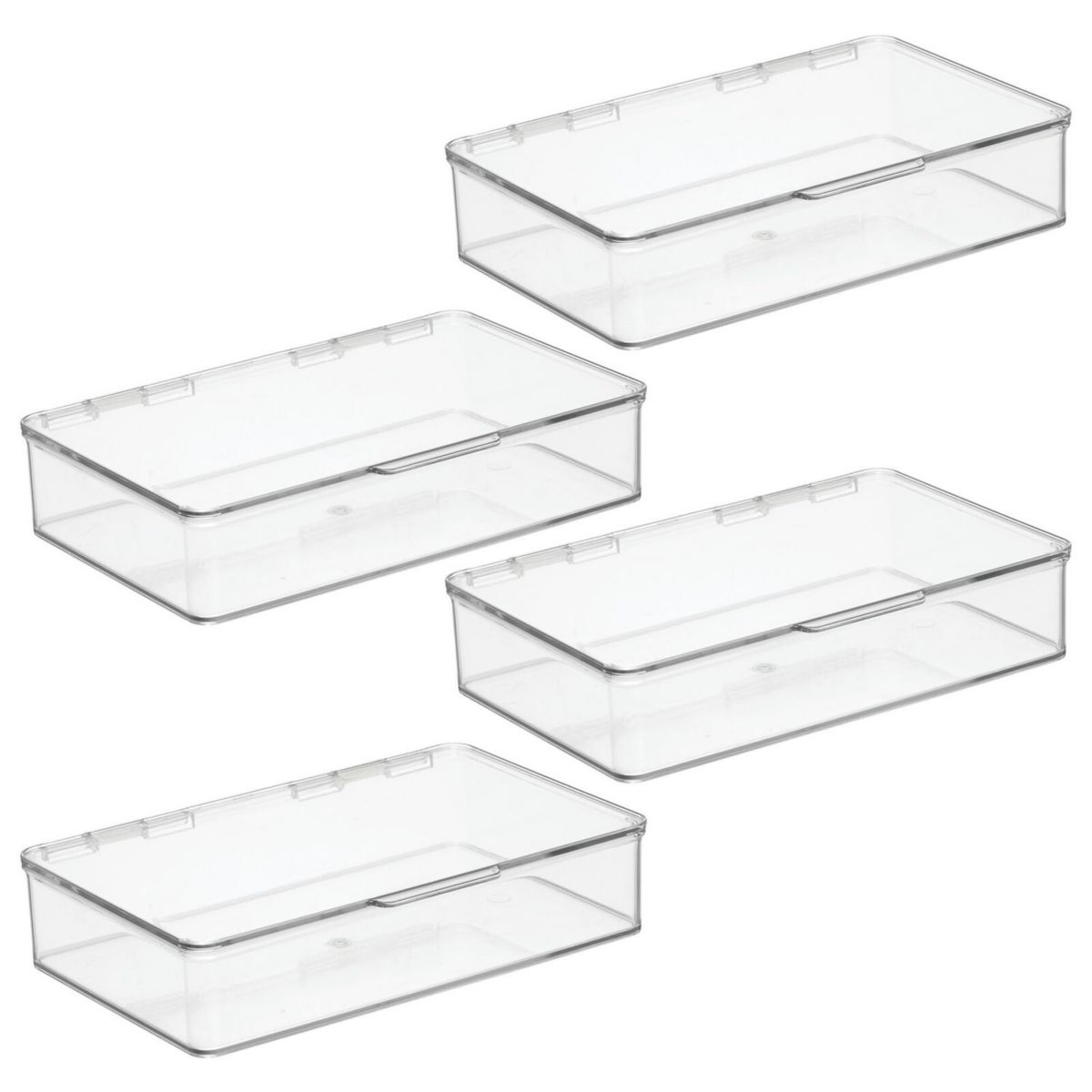 mDesign Plastic Flat Bedroom Closet Storage Organizer Box, Hinged Lid, 4 Pack MDesign