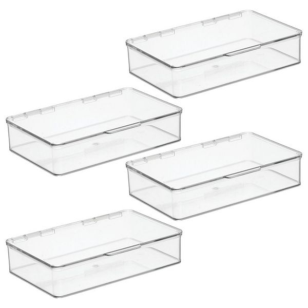 mDesign Plastic Flat Bedroom Closet Storage Organizer Box, Hinged Lid, 4 Pack MDesign