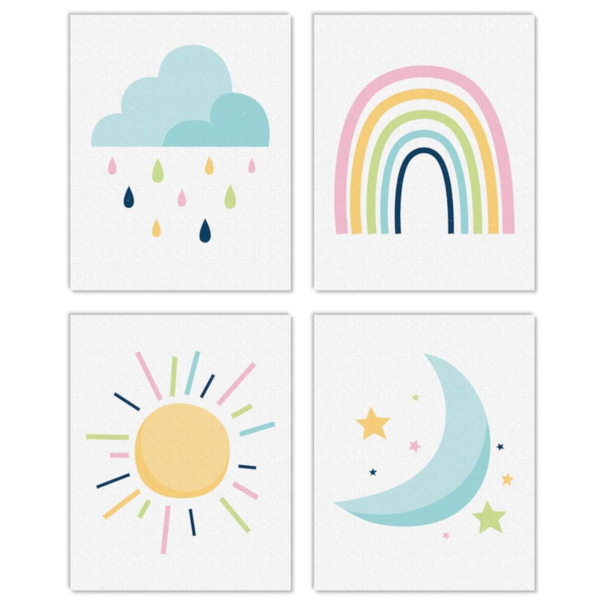 Big Dot of Happiness Colorful Children's Decor - Unframed Rainbow, Cloud, Sun, and Moon Linen Paper Wall Art - Set of 4 - Artisms - 8 x 10 inches Big Dot of Happiness