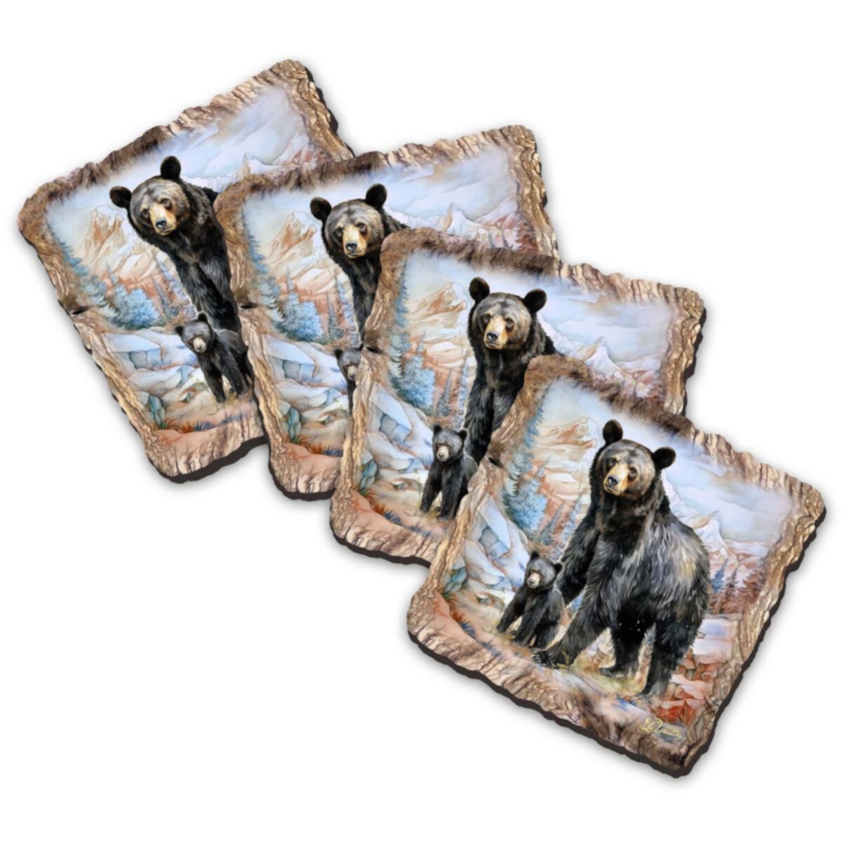 Black Bear Wooden Cork Coasters Gift Set Of 4 Nature Wonders
