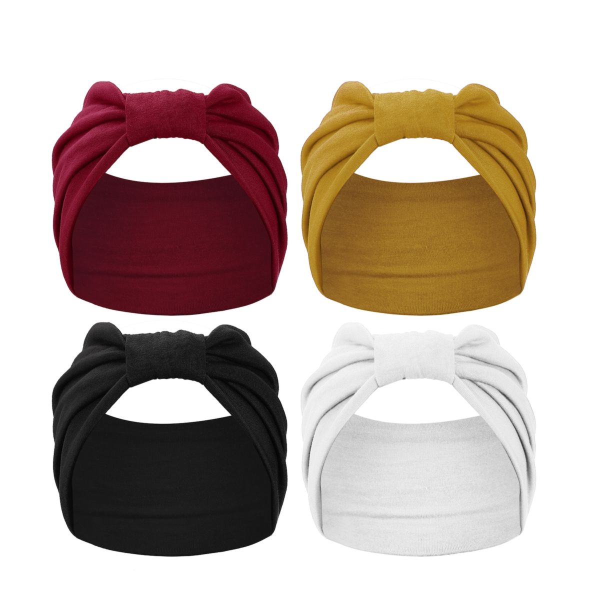 4pcs Yoga Elastic Headbands 5.12inch Wide Black White Red Yellow for Women Unique Bargains