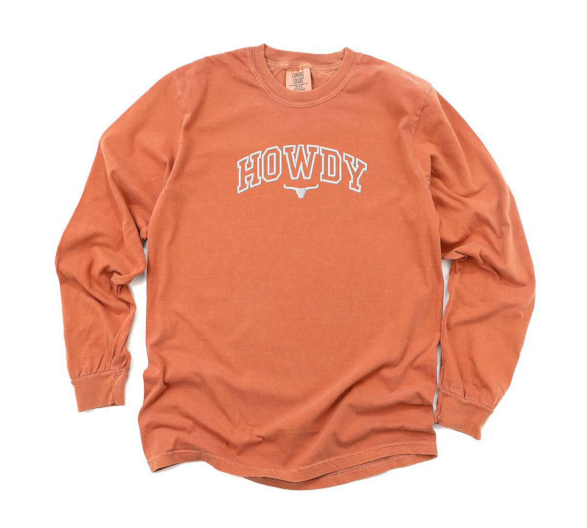 Embroidered Howdy Bull Varsity Garment Dyed  Long Sleeve Tees Simply Sage Market