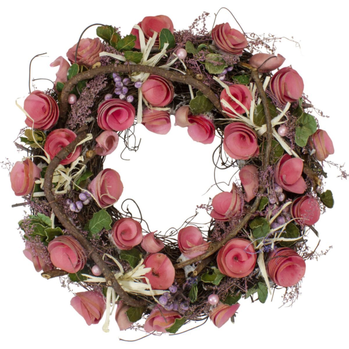 Northlight Pink Floral Berry & Twig Artificial Spring Wreath Northlight