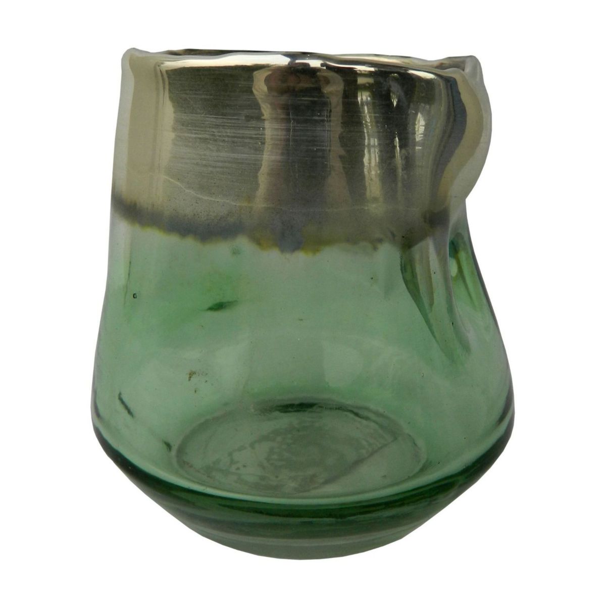 4.5&#34; Green and Gold Glass Votive Candle Holder with Rim Edge A&B Home