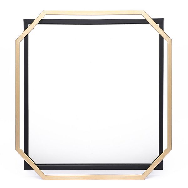 LuxenHome Gold and Black Metal Floating Frame Wall Accent Mirror Luxen Home