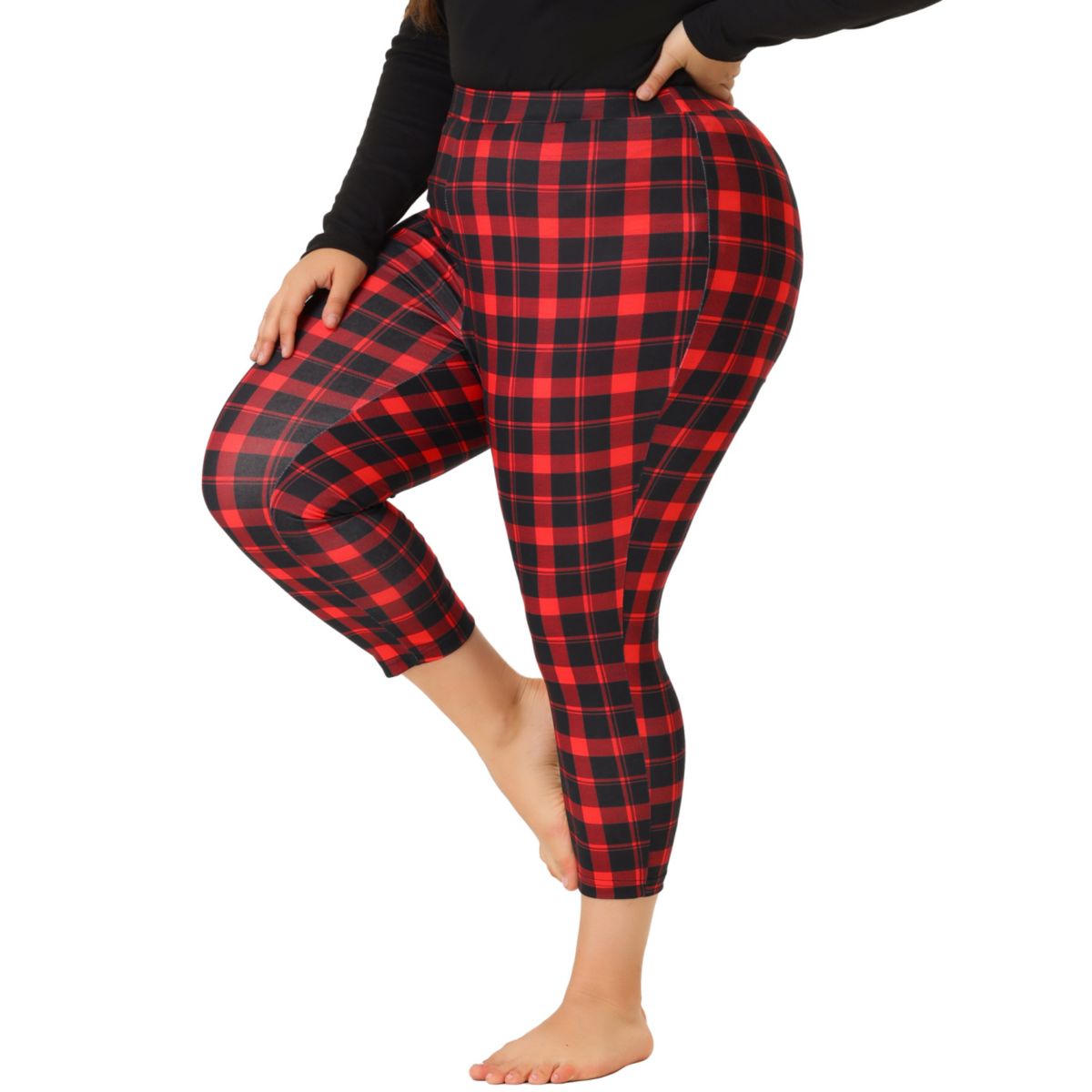 Women's Plus Size Capri Elastic Waist Plaid Skinny Loungewear Agnes Orinda