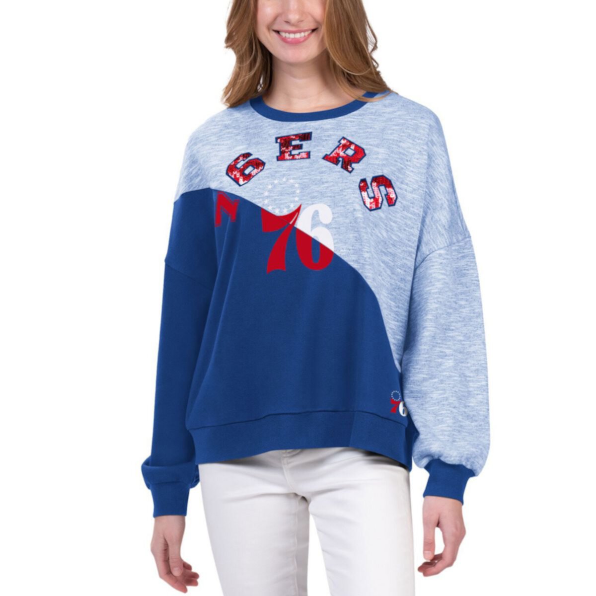 Women's G-III 4Her by Carl Banks Royal Philadelphia 76ers Benches Split Pullover Sweatshirt In The Style