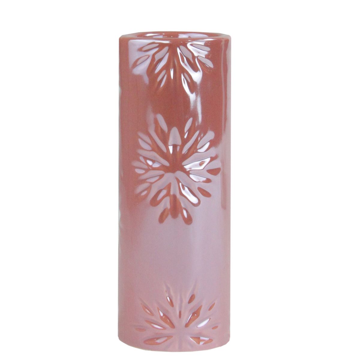 6.5&#34; Tall Pearly Pink Snowflake Christmas Candle Holder Christmas Central