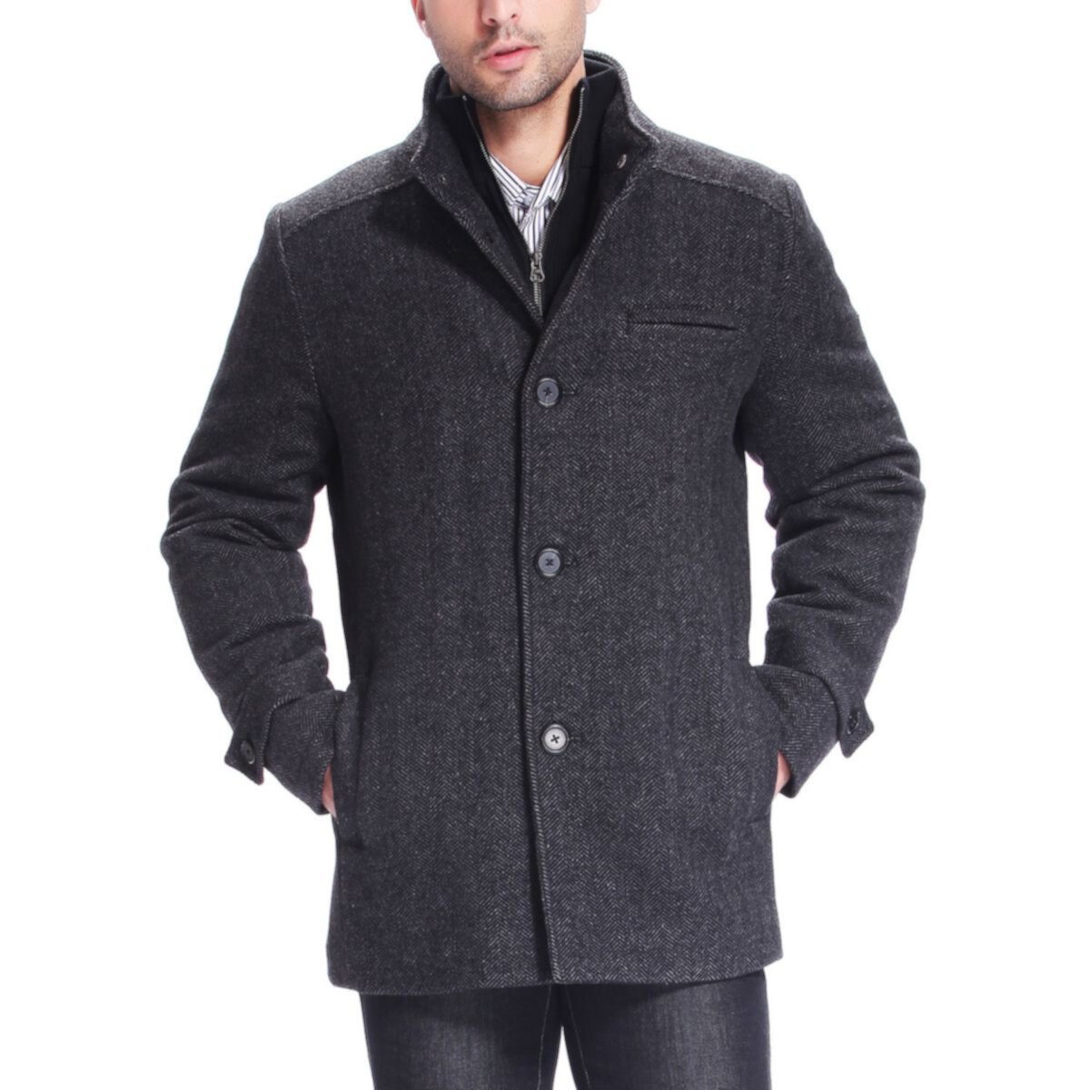 Men's Bgsd Samuel Herringbone Wool Blend Bibbed Car Coat BGSD