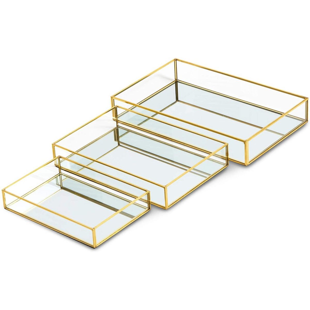 Gold Metal Jewelry Tray Set in 3 Sizes (3 Pack) Juvale