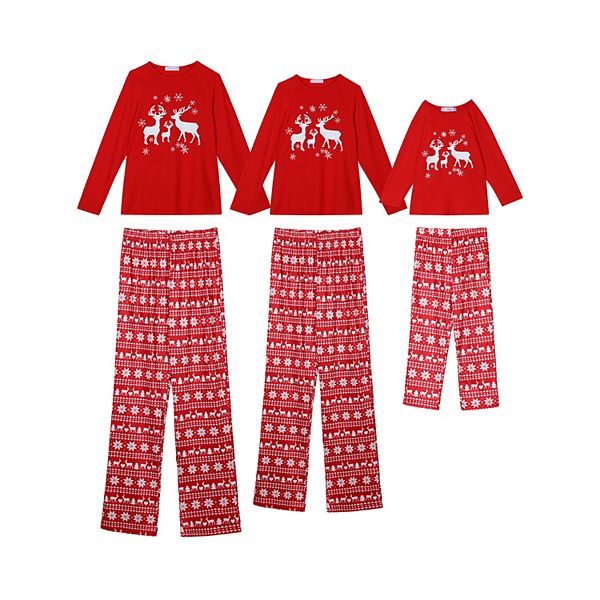 cheibear Women's 2 Piece Pajama Sets Christmas Deer Long Sleeves Tee and Plaid Pants Loungewear Cheibear