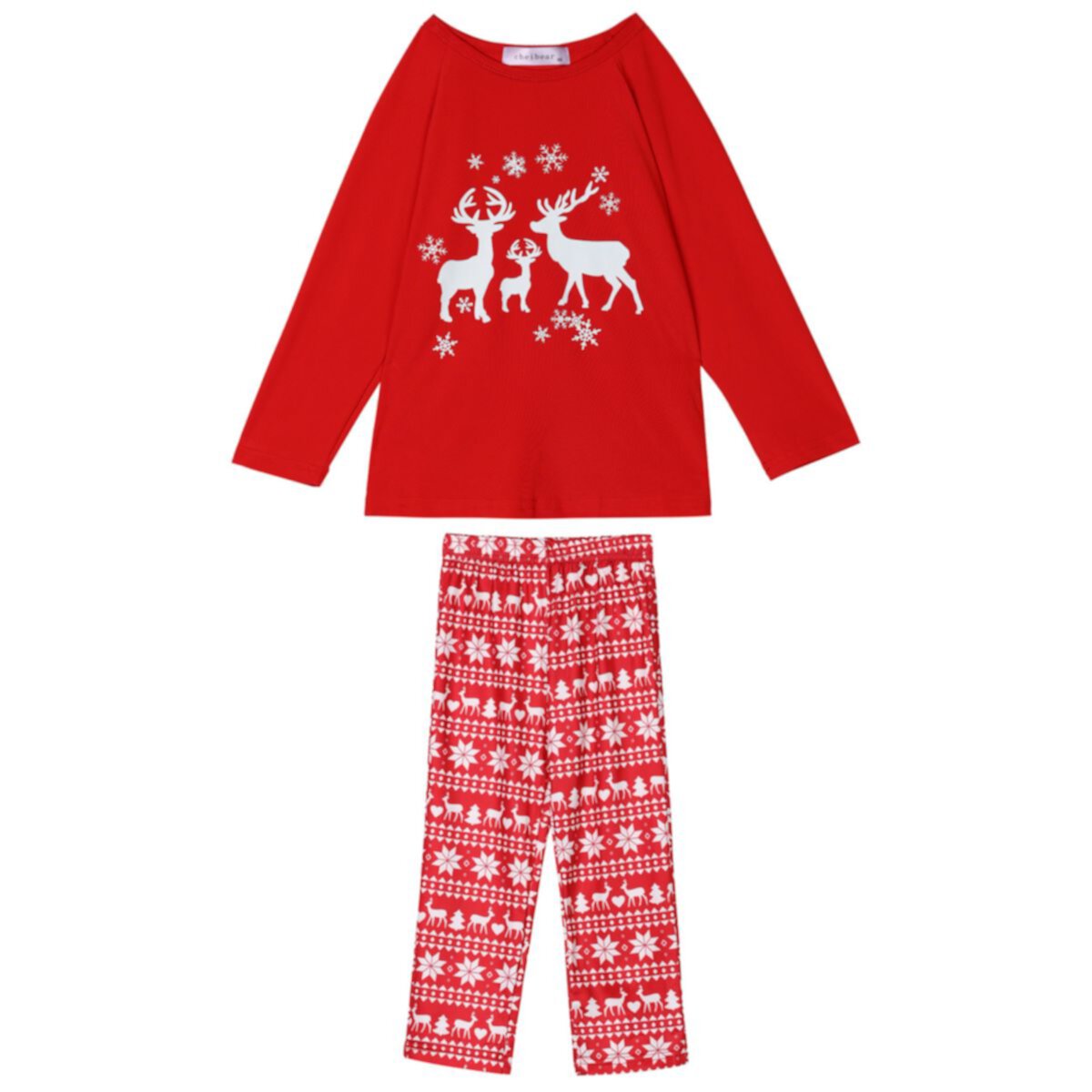 cheibear Women's 2 Piece Pajama Sets Christmas Deer Long Sleeves Tee and Plaid Pants Loungewear Cheibear