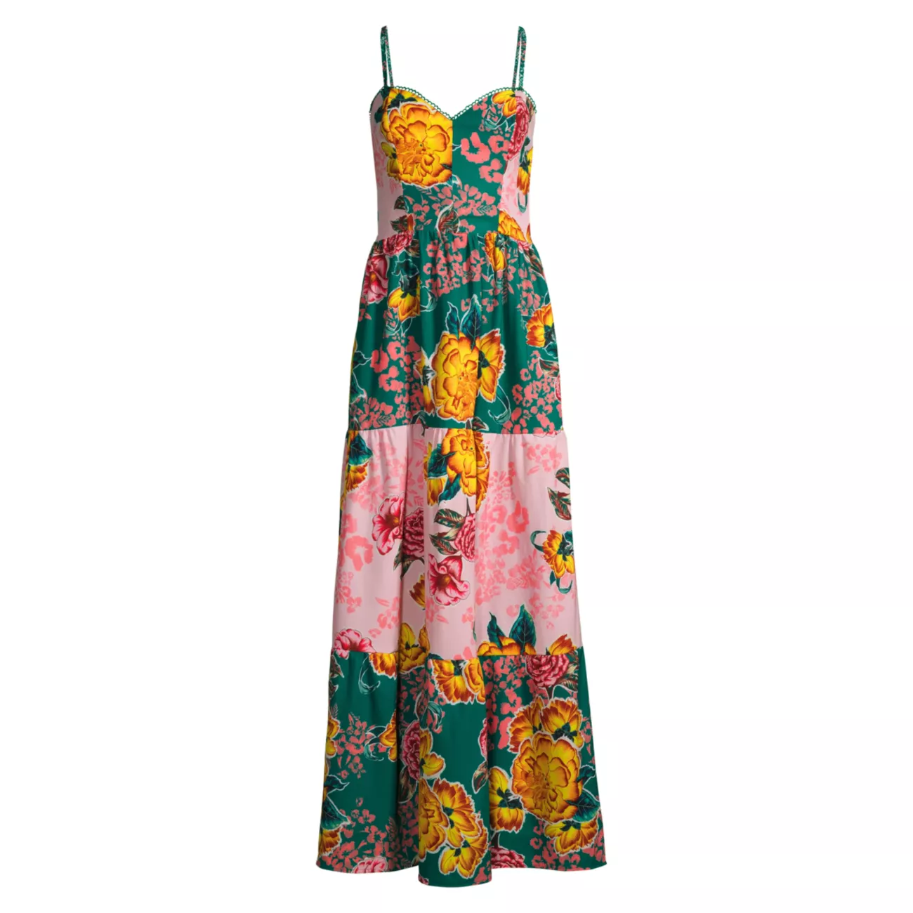 Fiorever Suzie Patchwork Floral Maxi Dress Agua Bendita