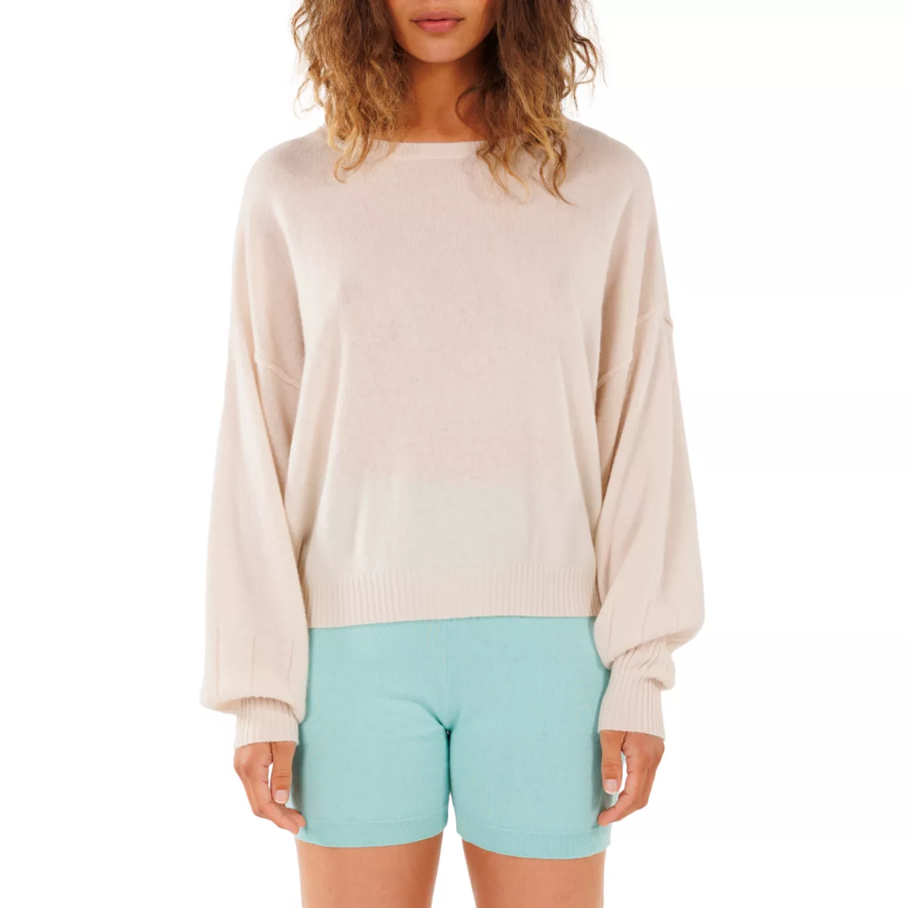 Abby Cashmere Balloon-Sleeve Sweater Crush Cashmere