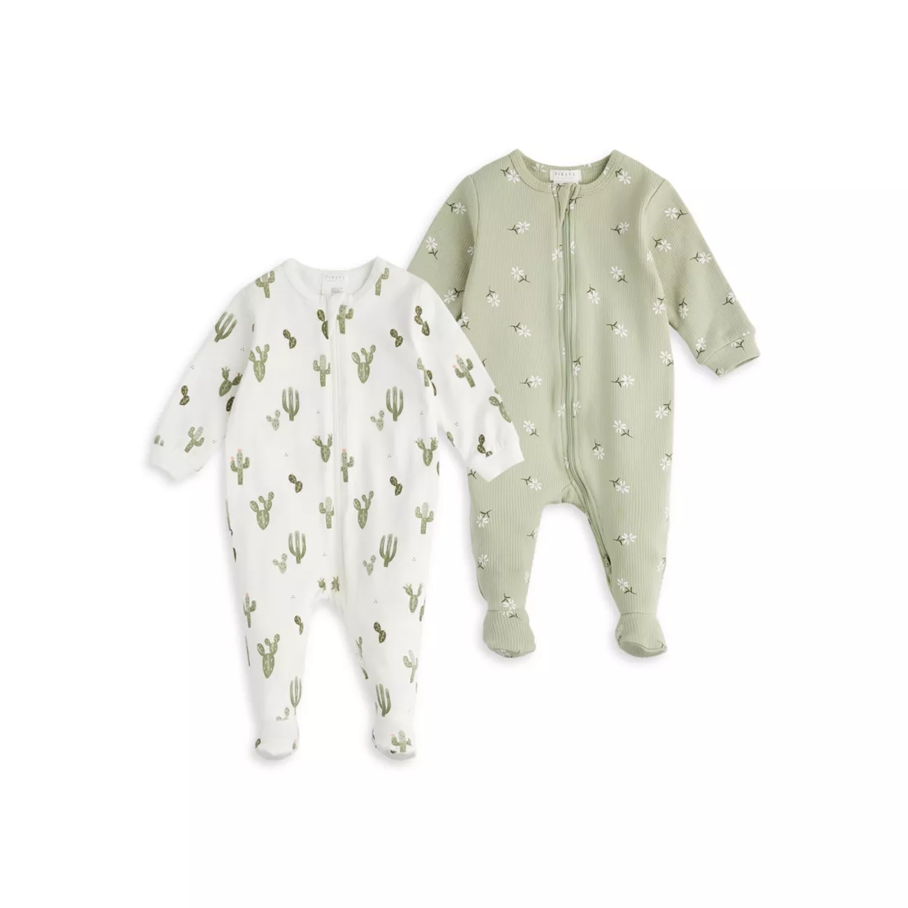 Baby Boy's 2-Pack Cactus Print &amp; Daisy Ribbed Footie Set Firsts by Petit Lem