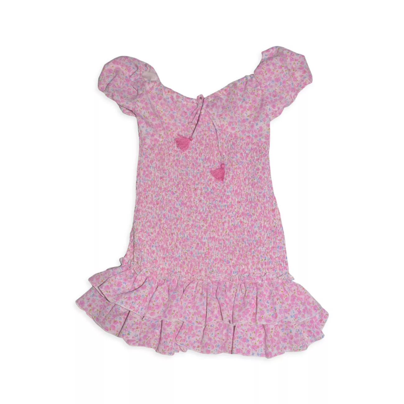 Girl's Floral Puff-Sleeve Smocked Dress Flowers By Zoe