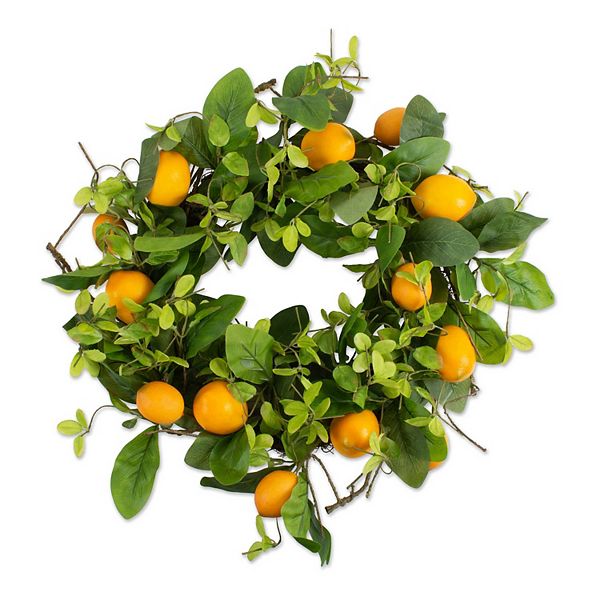 21&#34; Green and Honey Yellow Round Unique Artificial Wreath with Lemons Contemporary Home Living