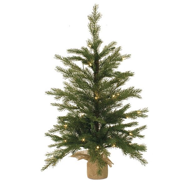 3’ Green Prelit Pine Christmas Tree in Burlap Contemporary Home Living