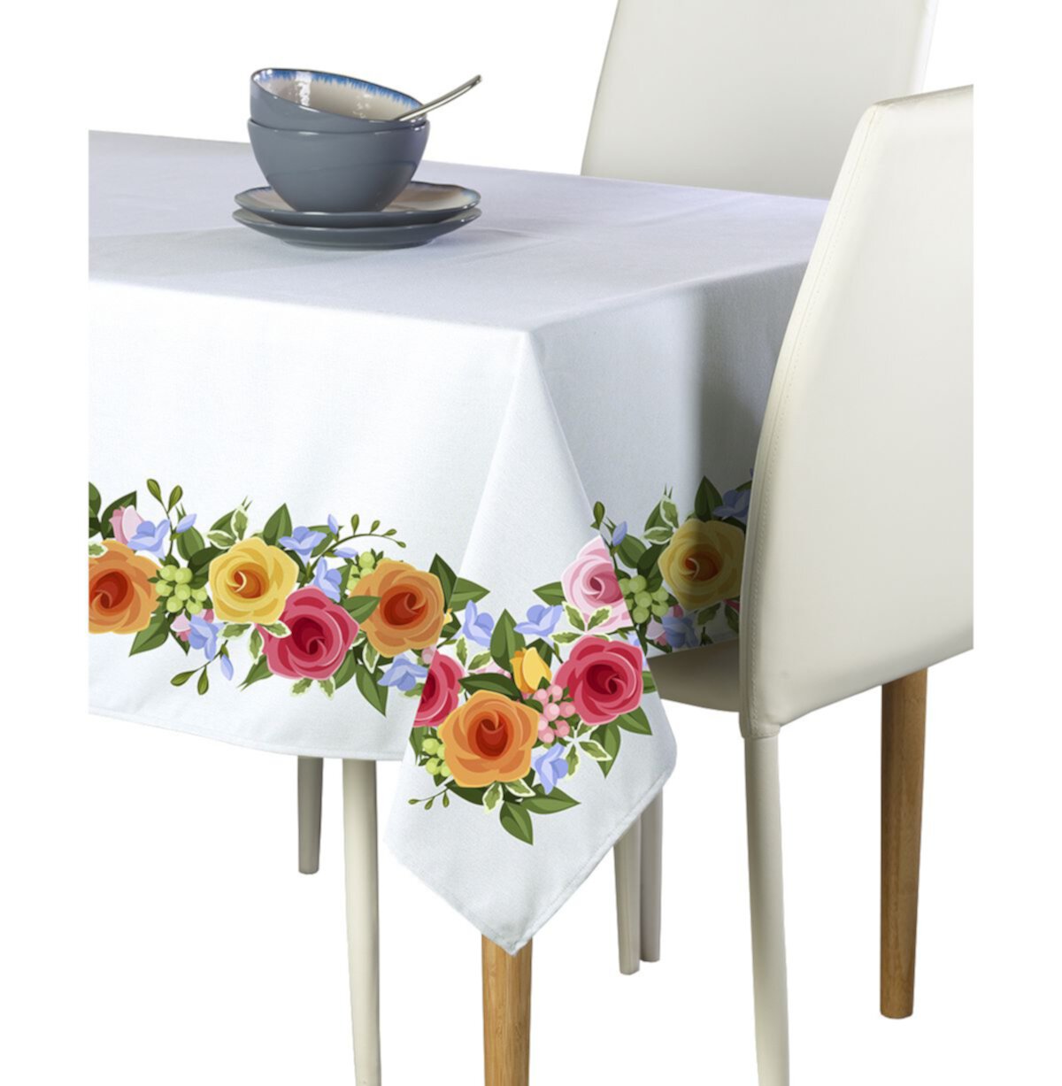 Rectangular Tablecloth, 100% Polyester, 60x104&#34;, Rose Garden Garland Fabric Textile Products
