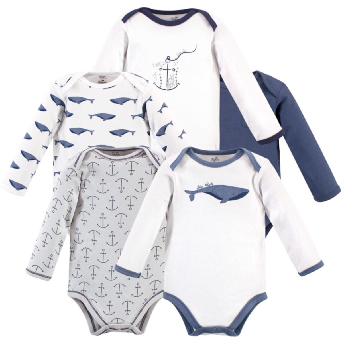 Touched by Nature Organic Cotton Long-Sleeve Bodysuits 5pk, Blue Whale Touched by Nature