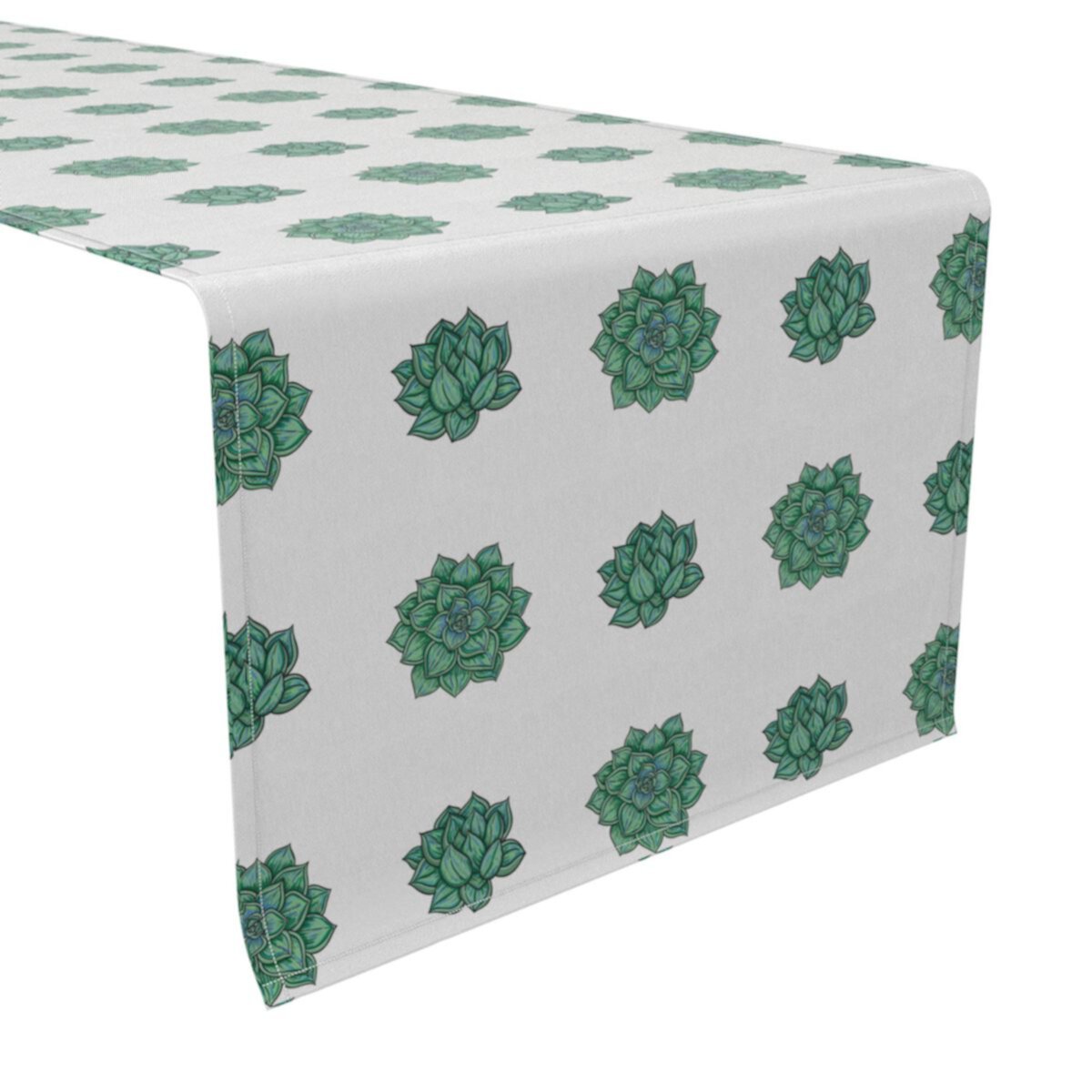 Table Runner, 100% Cotton, 16x72&#34;, Echeveria Plants Fabric Textile Products