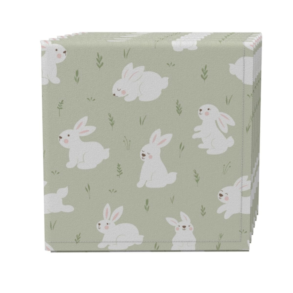 Napkin Set of 4, 100% Cotton, 20x20&#34;, Bunnies in the Grass Fabric Textile Products