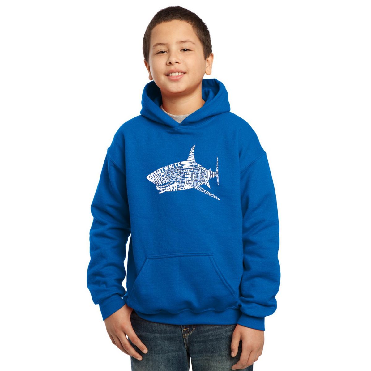 Species Of Shark - Boy's Word Art Hooded Sweatshirt LA Pop Art