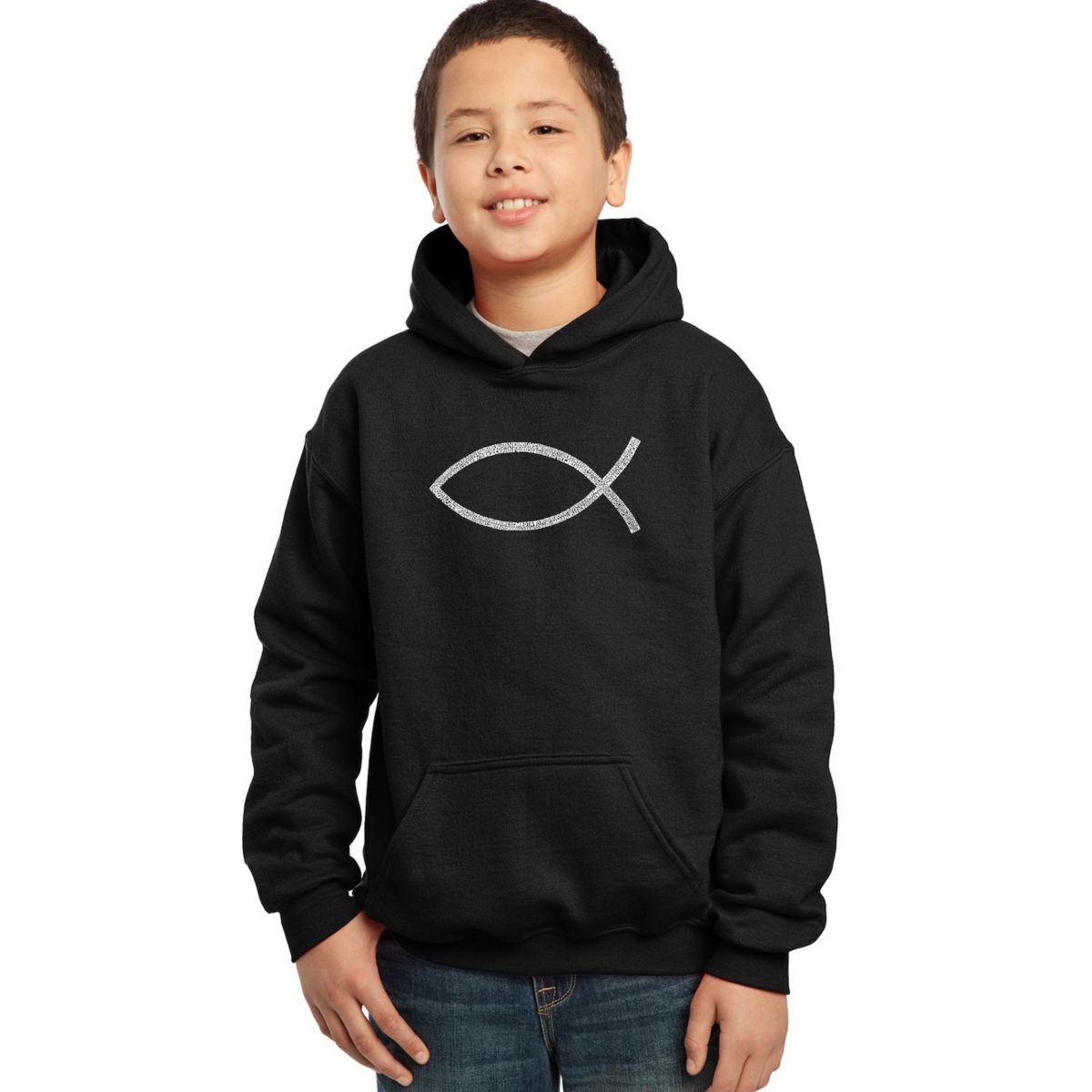 Jesus Fish - Boy's Word Art Hooded Sweatshirt LA Pop Art