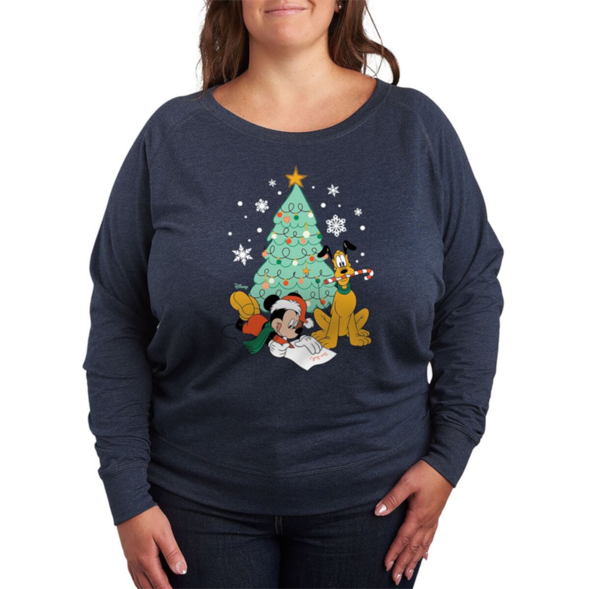 Disney's Mickey Mouse & Pluto Plus Christmas Tree Slouchy Graphic Sweatshirt Disney