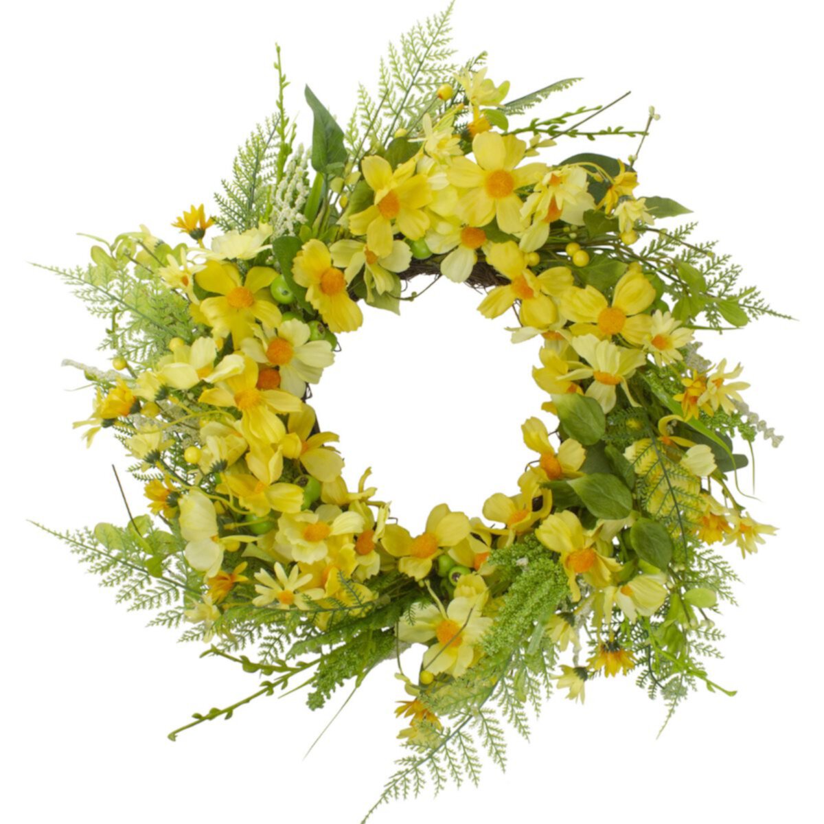 Daisy and Berry Floral Spring Wreath  Yellow and Green 23&#34; Christmas Central