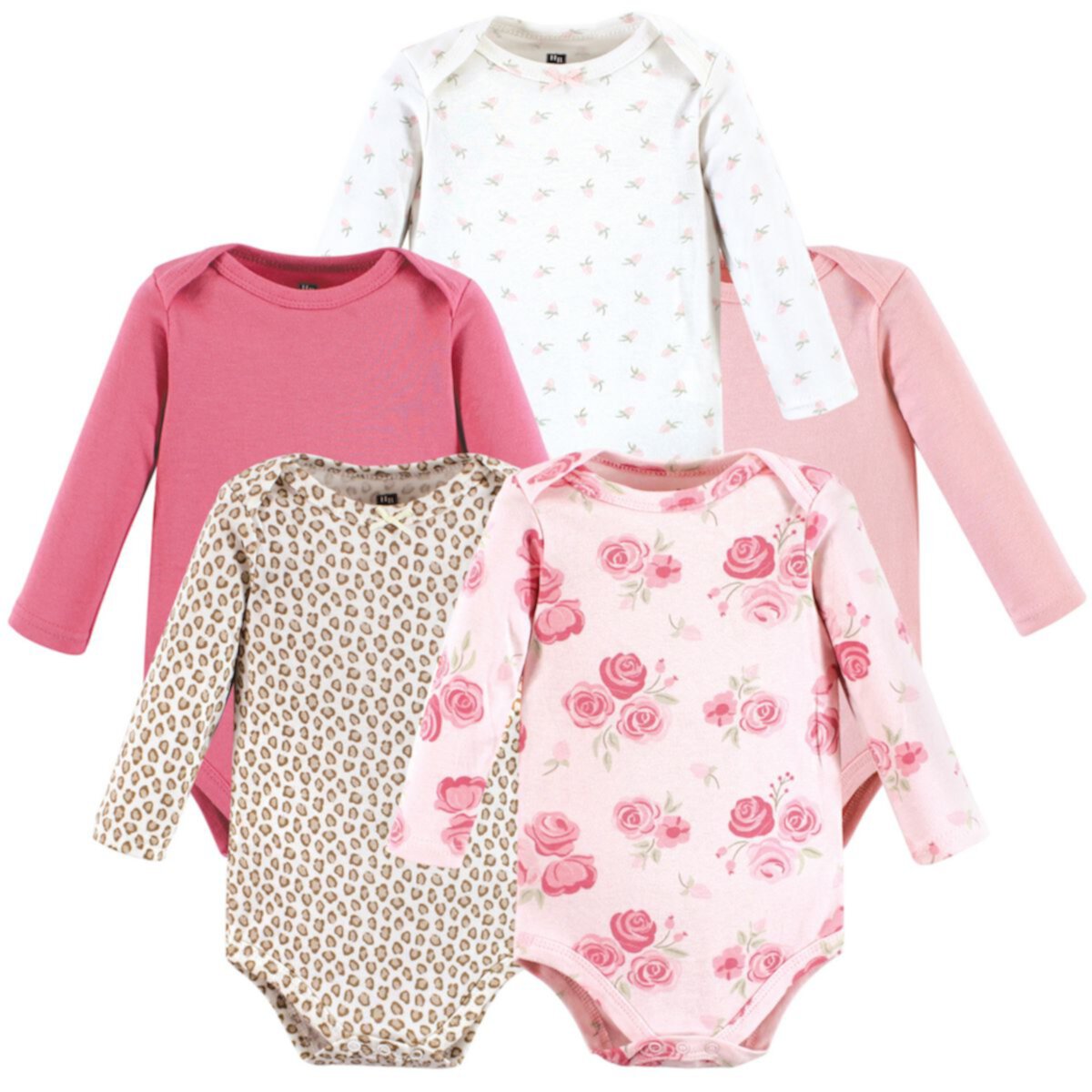 Hudson Baby Infant Girl Cotton Long-Sleeve Bodysuits, Blush Rose Leopard 5-Pack Hudson Baby