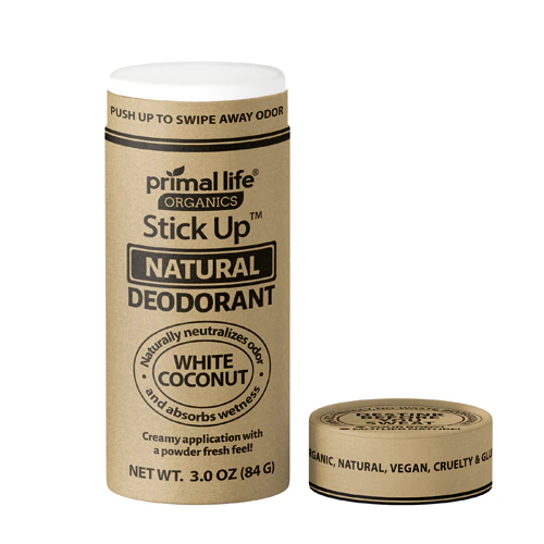 Natural Deodorant Stick Up Plastic Free - White Coconut -- 3 oz Primal Life Organics