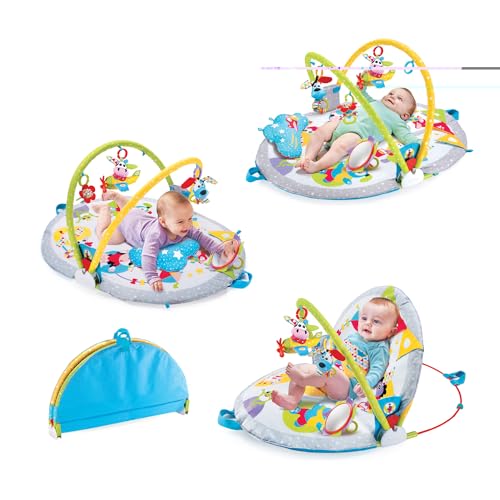 Yookidoo Baby Gym Lay to Sit-Up Playmat. 3-in-1 Newborns Activity Center with Tummy Time Toys, Pillow & Infant Miror. 0-12 Month Yookidoo