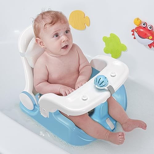 BabyBond Baby Bath Seat with Sitting & Lying 2 Modes, 3-Speed Adjustment, Powerful Suction Cups, Infant Bathtub Chair with Washable Pillow, Folding and Hanging BabyBond