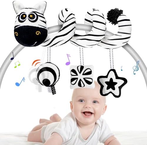 UCDOET Baby Carseat Hanging Toys, Spiral Car Seat Toys for Babies 0-6 Months, Black and White High Contrast Toys for Newborn 0-3 Months, Sensory Rattles Toy for Infants Stroller/Crib/Bassinet UCDOET