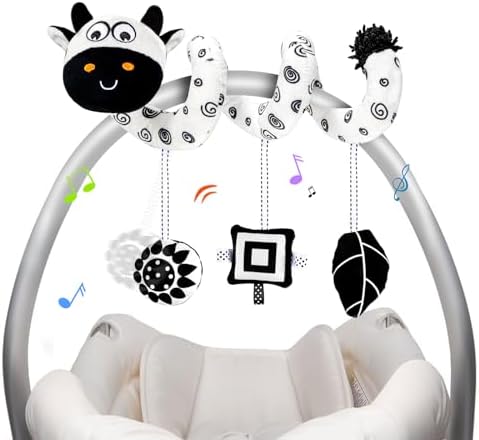 Baby Carseat Hanging Toys, Spiral Car Seat Toys for Babies 0-6 Months Boys Girls, Black and White High Contrast Toys for Newborn 0-3 Months, Spiral Hanging Toys for Baby Stroller/Crib/Bassinet UCDOET