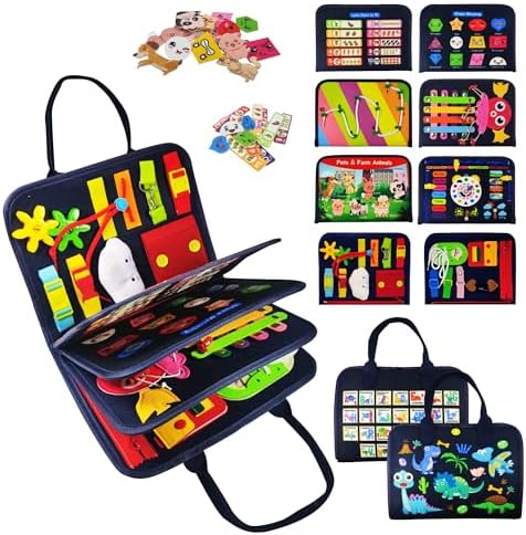 TenFans Busy Board Montessori Toys for 3 4 5 Year Old, Toddler Toys, Sensory Toys Preschool Learning Toys Gifts for Toddlers, Autism Toys, Educational Travel Toy for Fine Motor Skills TenFans