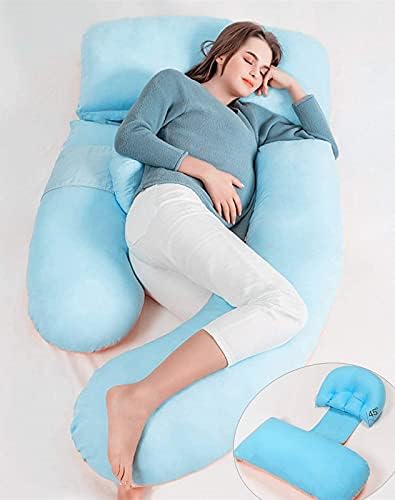 LCJD Full Body Adjustable Pregnancy Pillow-55Inch G Shaped Maternity Pillow-Belly Position Gentle Slope Support Pillow, Detachable Cotton Cover Nursing Pillows(Blue) LCJD