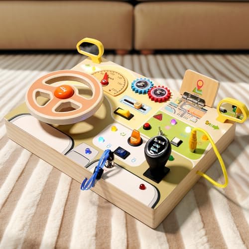 TOMYPONY Montessori Busy Board for 1 2 3 4 Year Toddlers LED Light Up Switch Board Kids Sensory Button Toy TOMYPONY