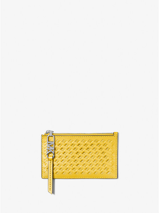 Empire Small Woven Leather Card Case Michael Kors