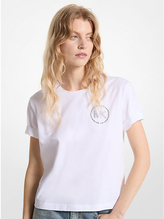 Embellished Logo Organic Cotton T-Shirt Michael Kors